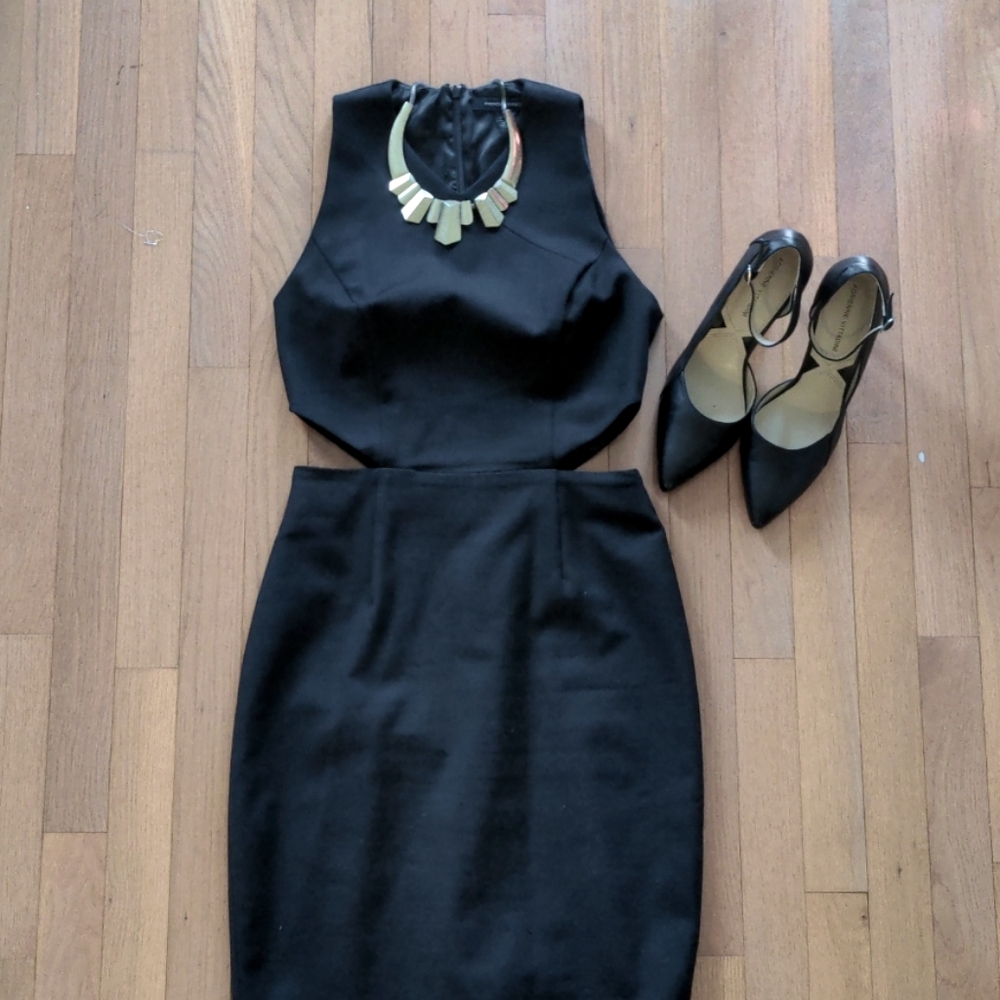 Black mini dress with side cutouts